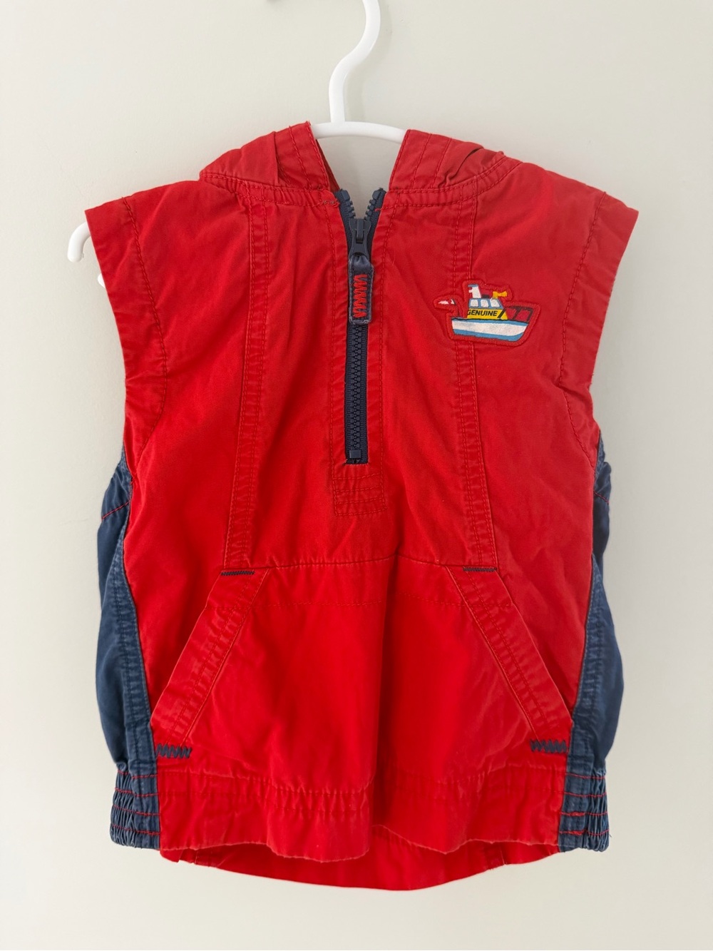 Y2K OshKosh Genuine Kids Red Hooded 1/4 Zip Vest Boat Theme 18 Months
